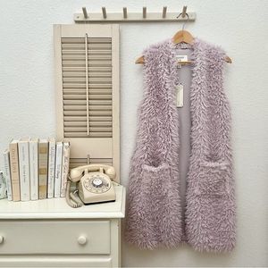 Faux Fun Fur Open Duster Vest NWT, Soft Dusty Lilac, Medium, Lined, Shag…